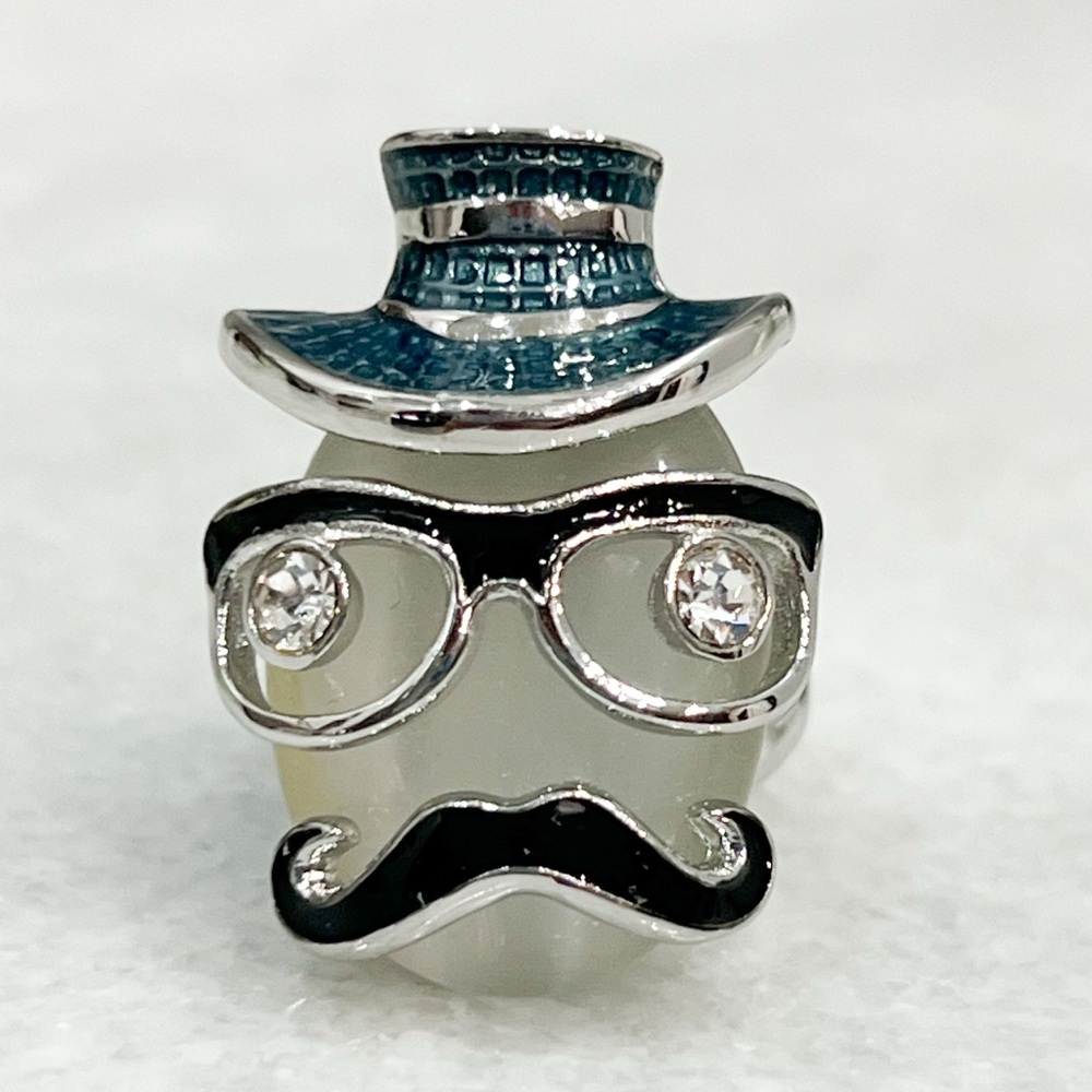 Funky Abstract Enamel Face Austrian Crystal Detail Statement Ring Sz 6